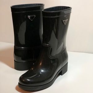 Prada black rubber mid calf rain boot sz 38 🔥